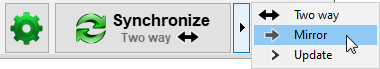 Synchronization settings context menu