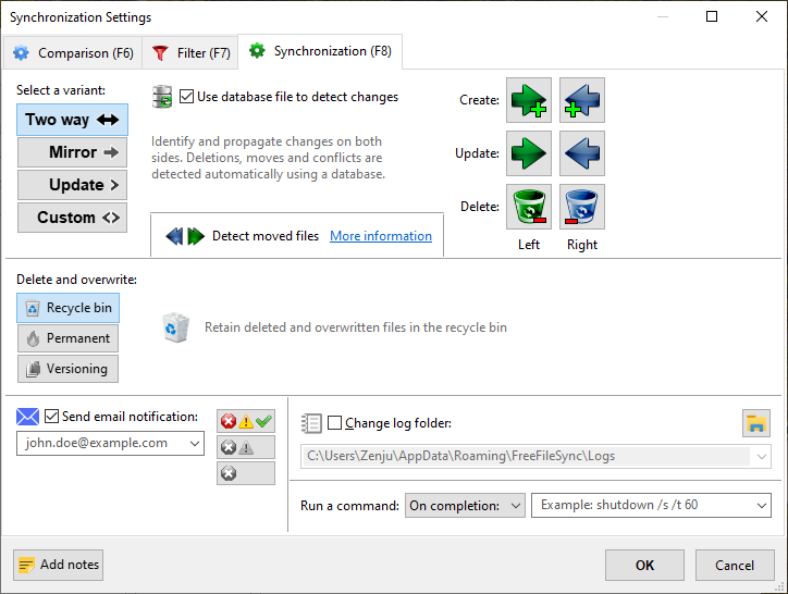 Configuración del modo de sincronización