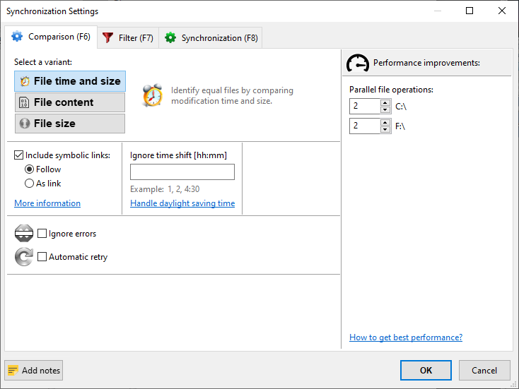 Comparaison - Interface de configuration